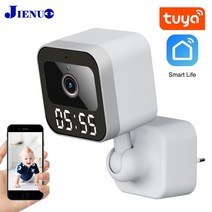 펫캠 Tuya-스마트 라이프 와이파이 IP 카메라 벽걸이 디지털 시계 캠 실내 무선 감시 홈 보안 CCTV 2MP, 02 미국 플러그