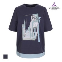 올리비아로렌 프린팅 면배색 티셔츠 VVCASYM347A