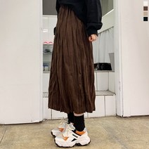 티데일리 스웨이드 링클 롱 스커트 여성용 주름 밴딩 치마