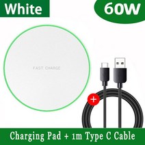 Oneplus 8 Pro9 Pro Google Pixel 6 5 4 XL LG 벨벳 무선 인덕션 고속 충전 패드용 60W Qi 충전기 도크 원, 04 White with Cable