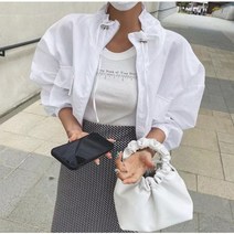 캐주얼 넥라인 스트링 점퍼 2col 프론트 포켓 크롭 숏 바캉스 바람막이 야상