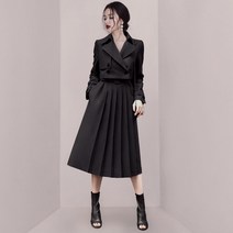 채윤러브 chaeyoon love 스타일리쉬 하객룩 투피스 원피스 고급 크롭 자켓 A라인 플리츠 정장 스커트