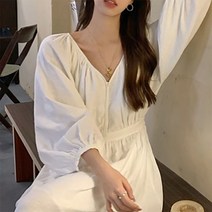 oshu / 러블리 브이넥 벌룬 소매 플레어 화이트 미니원피스