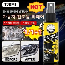1+1/2+2 자동차 전조등 리페어 스프레이 자동차 헤드라이트 uv코팅제 자동차 헤드라이트 복원액 120ML, 전조등 리페어 스프레이*2+2