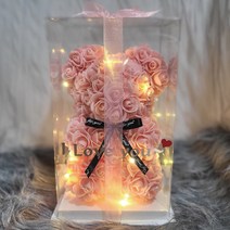 장미 곰돌이 로즈베어 플라워 기념일 선물 [ I Love you레터링+LED포함], 살구핑크S
