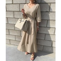 모찌봉 / 바람솔솔 브이넥 벨트 롱원피스