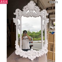 유럽식 엔틱 공주 벽걸이 거울 백설공주거울 공주전신거울 욕실 화장대 현관 거실 꽃장식 거울, 무광 화이트 74x120CM