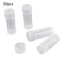 50 pcs 5ml 플라스틱 샘플 병 소형 배럴 테스트 튜브 바이알 반투명 액체 분말 캡슐 미니 저장 용기 디스펜서