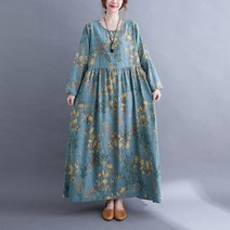 티티웍스 중년여성 빅사이즈 코튼 라운드 꽃무늬 홈웨어 롱 원피스