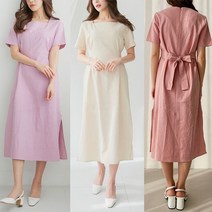 쁨데이 여성 봄 간절기 린넨 원피스 리본 옆트임 롱원피스