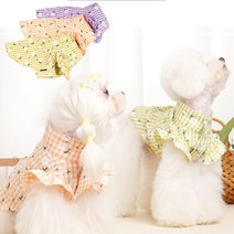도매창고 꽃무늬 강아지옷 고양이 봄옷 여름 사계절 외출 프릴 체크 단추 티셔츠 애견옷, 오렌지