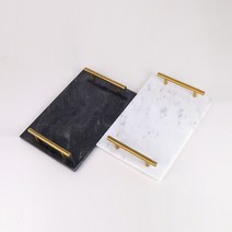 천연 대리석 트레이 손잡이 골드 인테리어, 화이트