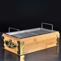 통돼지 바베큐 기계 훈제 훈연 돼지 숯불 양고기 야외, 큰 대나무2 섹션 40x20cm, 1개