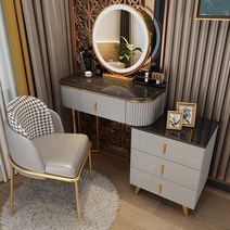 모던 럭셔리 화장대세트 LED거울 콘솔 서랍형 화장대, 그레이 80CM 등받이세트_일체형