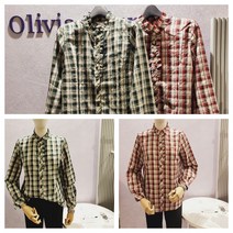 올리비아로렌 경쾌한 체크 패턴 프릴 긴팔 블라우스 nc청주점 vvcnlwf8121