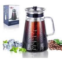 Aquach 밀폐 콜드 브루 아이스 커피 메이커 1L(34온스) BPA 프리 두꺼운 붕규산 유리 카라페 이중 미세 메시 탈착식 필터 식기 세척기 사용 가능 녹 방지 5컵, 34 ounces_Style 1