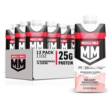 Muscle Milk 정품 단백질 쉐이크 딸기 앤 크림 299.6ml(11온스) 상자 12팩 단백질 25g 무설탕 칼슘 비타민 A C & D 5g 섬유질 에너지