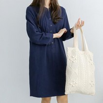 마롱패션 핀탁 원피스 코튼 면 긴팔 소매 원 오버핏