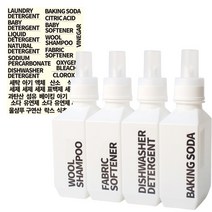 세제소분용기 NEW사각용기 4P + 방수라벨스티커 28종, NEW 세제용기 화이트 600ml 4개 + 방수 라벨, 1세트