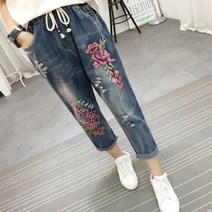 여성 자수 청바지 와싱청바지 꽃자수BAN021