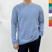 그린라인 봄가을 남자 기본 무지개 하찌 라운드 니트티