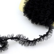 더나야 diy 와펜 공예 부자재 리폼 학습 선물 미니파우치 진주 체인 라벨 리본 미니수건 레이스 꽃 비즈, G_02 블랙망사레이스(한겹)90cm_1개, 1개