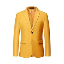 남성용 세련된 컬러풀 슬림핏 캐주얼 블레이저 재킷 그린 퍼플 블랙 옐로우 웨딩 무도회 정장 코트, Asia L 53 to 58kg, yellow
