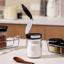 시노글라스 투웨이 양념통 큰입구 원터치 유리 소금통, 4P 렉세트 대, 화이트 (CMO0012), 1개