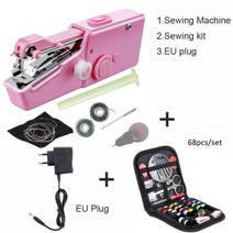 휴대용 미니재봉틀 손 전기 스티치 무선 바느질 세트 수리 diy 옷 스티치 바느질 도구, 분홍색 USB 가방
