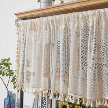 레트로커튼 빈티지커튼 디자인 봉집 커튼 1PC 베이지 크로 셰 뜨개질 속이 빈 짧은 침실 술과 레트로 베란다 주방 카페 창 장식