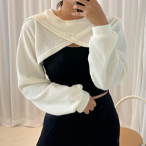 크로스 볼레로 커버업 크롭 니트, 아이보리
