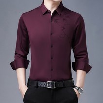 남자셔츠패션 홍콩 노인 차 아버지와 남성의류 스타일리쉬 텐셀 헴라인 비지니스 중년 실크 와이셔츠 아빠룩 2649190732
