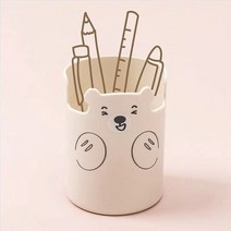 펜트레이 아크릴 원목 볼펜 연필꽂이 귀여운 만화 곰 펜 홀더 라운드 데스크탑 화장품 립스틱 브러시 보관, 03 beige