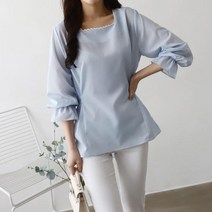 마롱패션 스퀘어넥커프스블라우스 솔리드 블라우스 아이보리 핑크