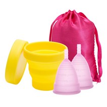 생리컵 의료 실리콘 생리 컵 살균기 여성 위생 살균 기간, [07] 2cup-Pink-1SterYello, [01] L Size