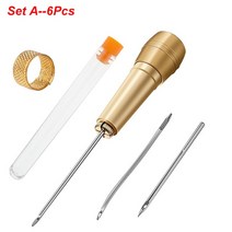 가죽용바늘 가죽바늘 삼각커브바늘 가죽공예도구 부자재 구리 핸들 Awl 바늘 키트 캔버스 신발 가방 수리를, 01 6PCS Set