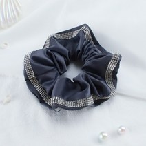 어닝 테라스 차량용 비가림 천막 빅사이즈 새틴 실크 라인석 스 크런치 탄성 고무 헤어 밴드 여성 소녀 머리띠 포니 테일 홀더 액세서리, [08] BGray
