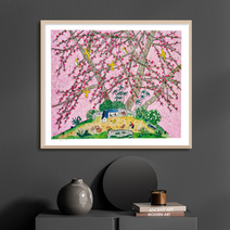 [그림닷컴] 제주생활의 중도 (150 Editions) Pink Pink 이왈종 판화 액자추가가능, (원목)우드블랙