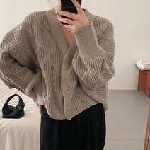 봄 가을 여성 크롭니트 가디건 가오리 꽈배기 숏 루즈핏 브이넥 무지 컬러