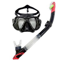 프리 다이빙 마스크 잠수경 전문 스노클 스노클링 고글 안경 호흡 튜브 세트 수영 액세서리, Black