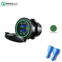 12V USB 콘센트 방수 충전기 소켓 포트 자동차 마린 골프 3.1A 4.2A QC3.0 블루 LED Voltmeter, 03 Green-Standard
