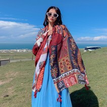 윈난 칭하이 여행 자외선 차단 숄 여 여름 얇은 스카프 위에 비치 스카프 오버사이즈 비치타올 코디, 08. 에스닉 빈티지