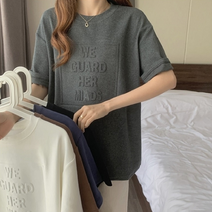 풀오버 크루넥 레터링 5부 티셔츠
