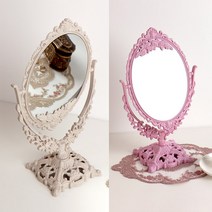 엔틱 화장대 스탠드 거울 2color 프렌치 공주 양면 탁상 거울 인테리어 미러 감성 소품, 핑크