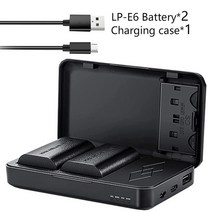 캐논 2650mah lp-e6 lpe6 lp e6 e6n 배터리 충전기 케이스 eos 5ds r 5d mark ii 5d mark iii 6d 7d 70d 80d 카메라, 2배터리(충전기 포함)