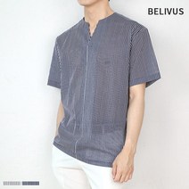 빌리버스 남자 반팔 셔츠 BMS017 남성 브이넥 스트라이프 남방