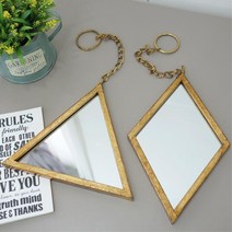 카페 빈티지 골드프레임 체인 삼각거울 화장실 현관, 마름모