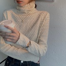 리카 니트 긴팔 주름 목폴라