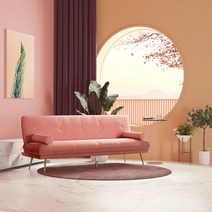 구가 접이식 쇼파침대 슬리핑 3인용 소파베드 1인 2인 패브릭, 아이싱 핑크