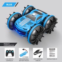 양면 수륙양용 RC 스턴트 카 2 in 1 보트 2.4GHz 360 ° 회전 LED 조명 모든 지형 선물, CHINA, blue-1 controller
